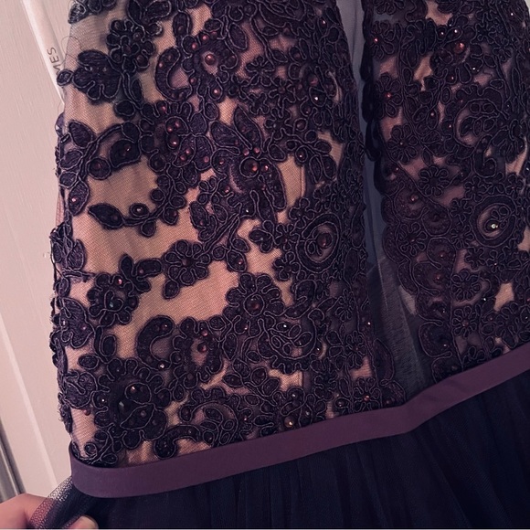 MADISON JAMES Elegant Purple Floral Lace Maxi Formal Ball Gown - Picture 6 of 17